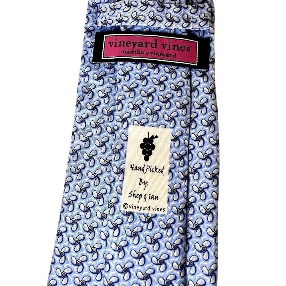 VINEYARD VINES Men’s Blue Oyster/Fan Print Silk Tie Preppy Hand Made in USA